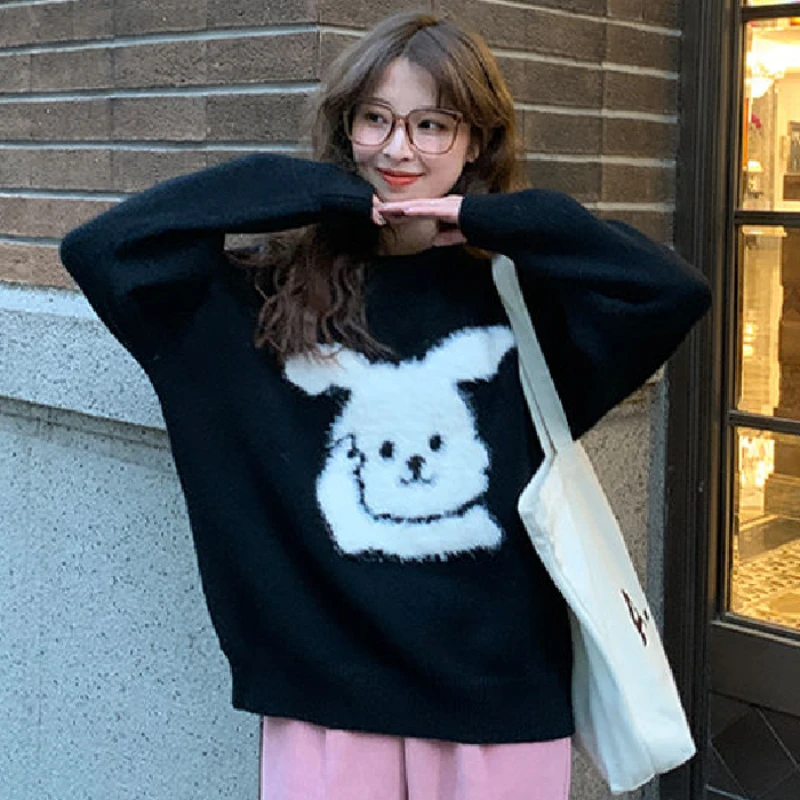 

Plush Rabbit Sweater Women 2023 Autumn and Winter New Korean Soft Glutinous Design Versatile Knitted Top Female