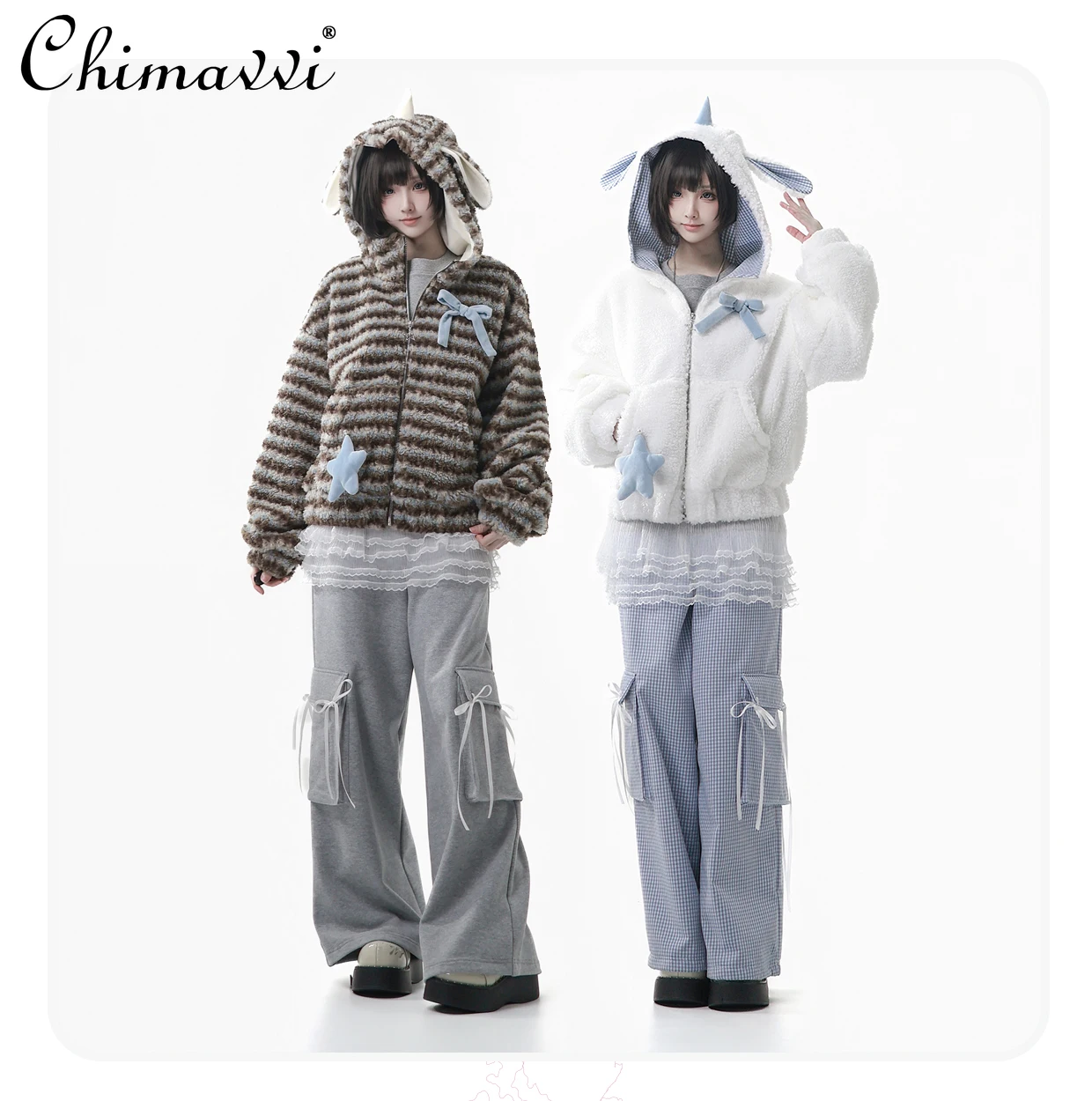 

Модное лоскутное пальто в японском стиле с флокированным бантом для похудения, хлопковое пальто и длинные брюки из овечьей шерсти, комплект зимней теплой женской одежды