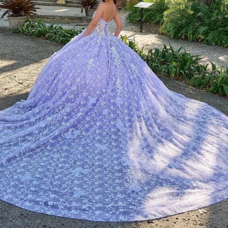 

A1626 High Quality Lavender Princess Girl Quinceanera Dresses Lace Applique Big Ball Skirt Women Prom Birthday Party Customized
