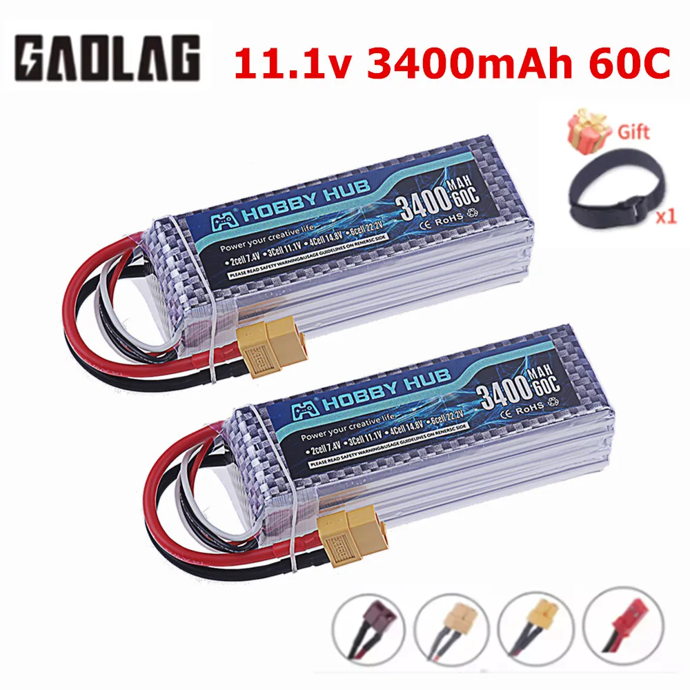 3S Lipo Battery 11.1V 3400mAh 60C with XT60 T Deans Connector For Truck Car Helicopter Drone Ship Boat RC Toys 11.1v Battery