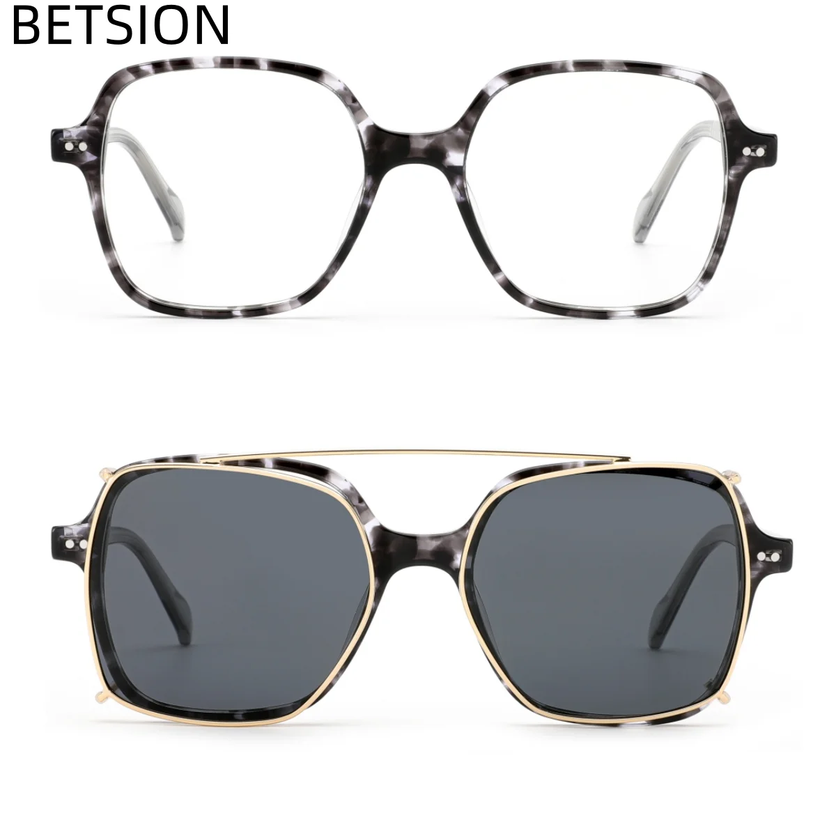 

BETSION Polarized Sunglasses Men Vintage Round Clip-On Design Sun Glasses Frame Women Myopia Prescription Eyeglasses Spectacles