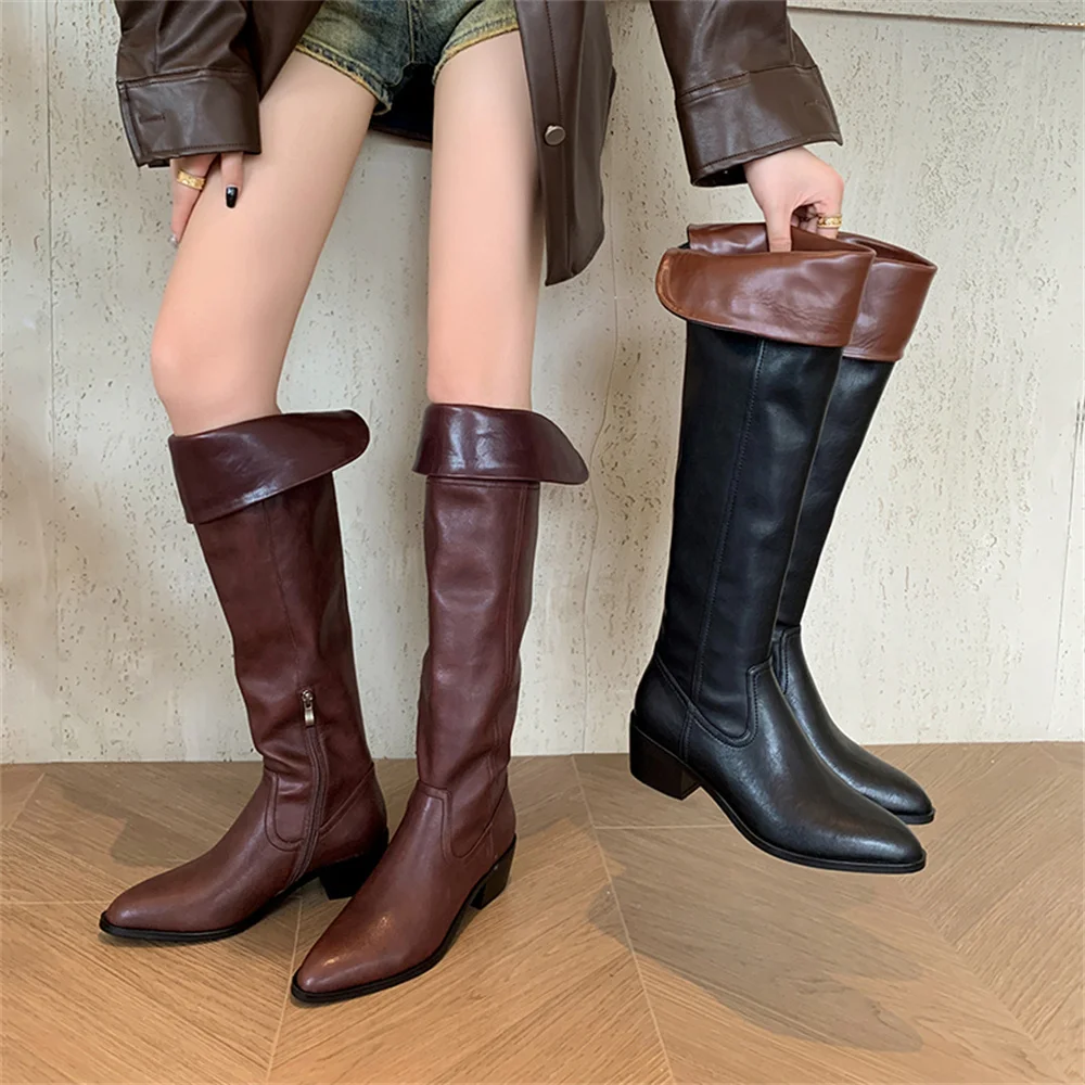 FEDONAS Sexy Women Knee High Boots Genuine Leather Long Warm Winter Pointed Toe Knight Boots Female Slim Long Shoes Woman