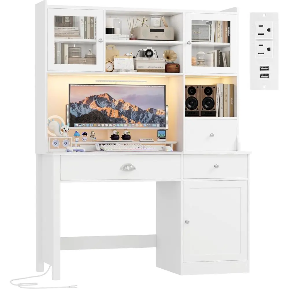 

Письменный стол 65 с дополнительной полкой, RGB-подсветкой, розеткой и местом для хранения для домашнего офиса и учебы