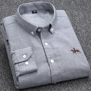 Large Size Full Men's Shirts 100% Pure Cotton Oxford Business Casual Shirt Soft Slim Fit Formal Plain Shirt Long Sleeve Clothes 2