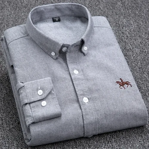 Imagen 2 del producto Camisas completas de talla grande para hombre, camisa informal de negocios Oxford de algodón puro 100%, camisa lisa formal ajustada suave, ropa de manga larga