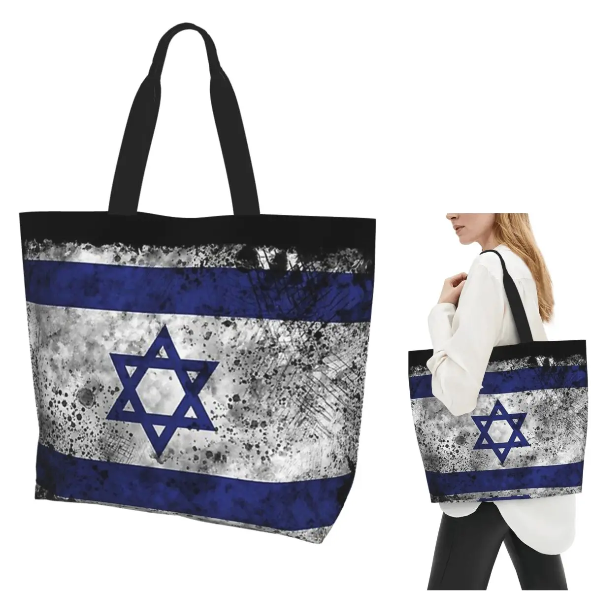 

Сумка-тоут с флагом Израиля, холщовая сумка на плечо большой вместимости, продуктовая сумка-шоппер для женщин