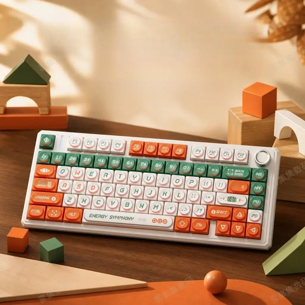 Retro Building Block Keycaps PBT+PC Double-Shot Custom Keycap Set for Wooting MCHOSE AULA Mechanical Keyboards