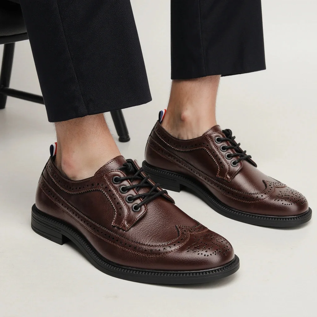 

Men's Burgundy Brogue Oxford Shoes Classic Wingtip Lace-Up Business Dress Shoes Formal Leather Shoes Office Wedding Footwear