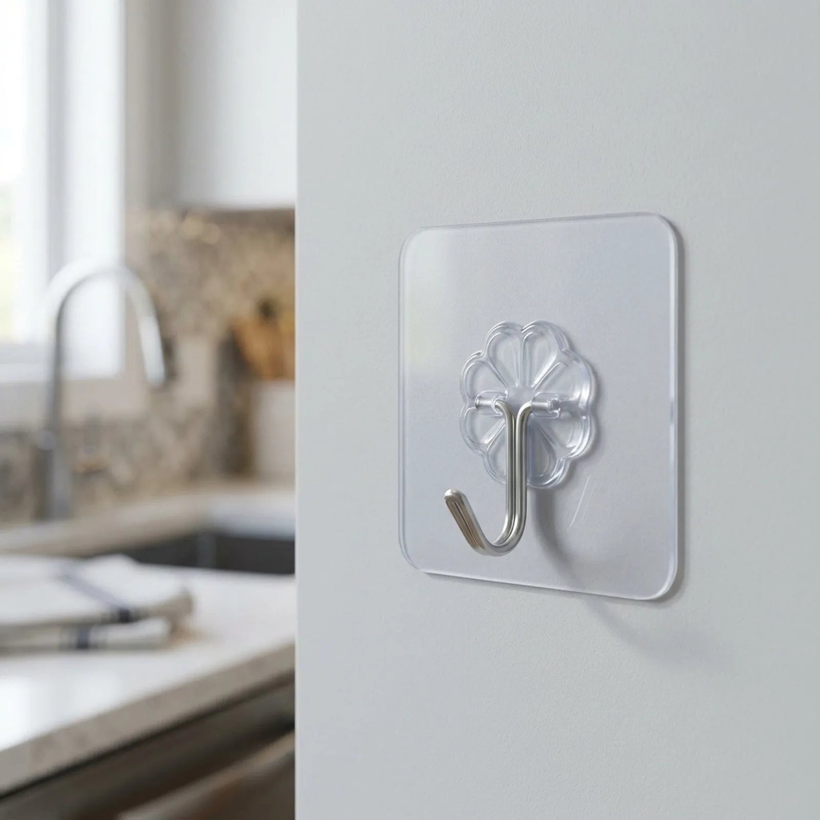 1Pcs 6x6cm Transparent Strong Wall Hanging Nail-Free Hook Kitchen Bathroom Free Hook Waterproof Suitable For Home
