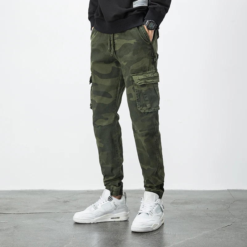 CAAYU Mens Cargo Pants 2024 Camouflage Multi-pocket HipHop Joggers
