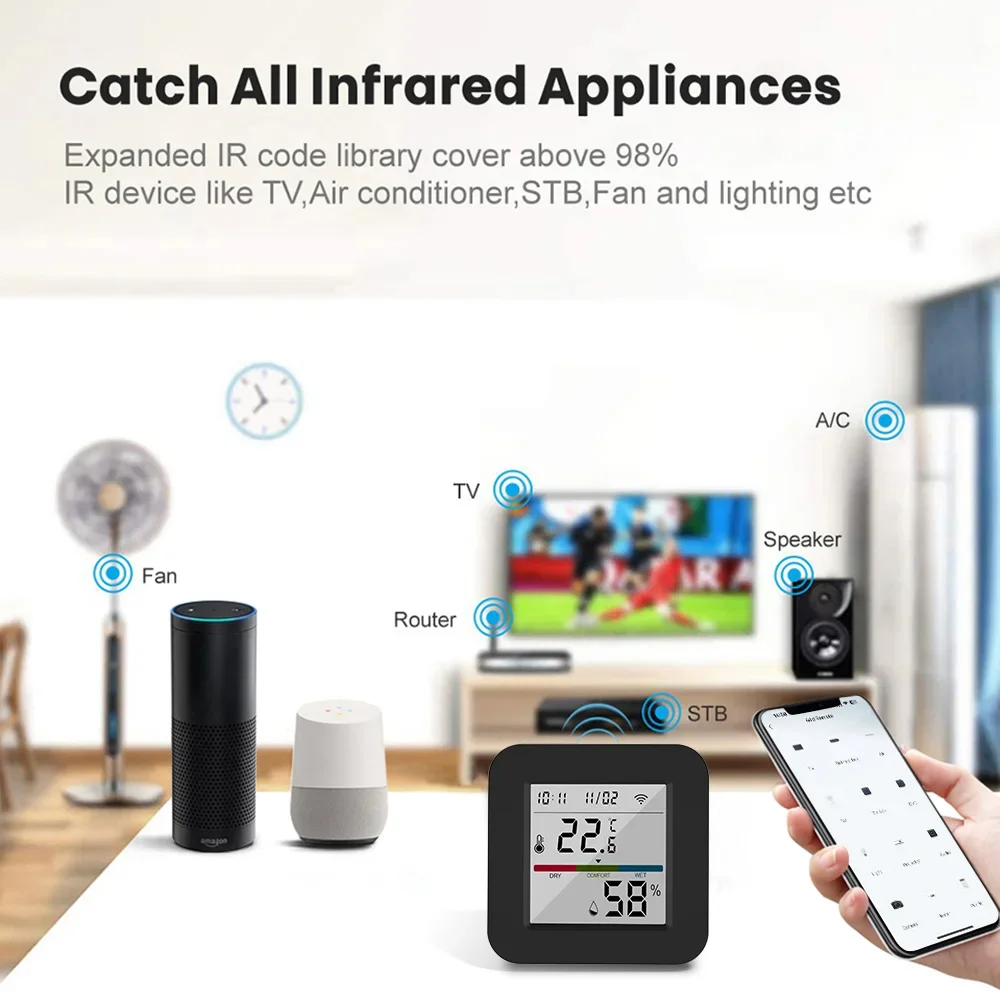 Tuya WiFi IR telecomando universale sensore di temperatura e umidità controllo App Smart Life funziona con Alexa Google Home