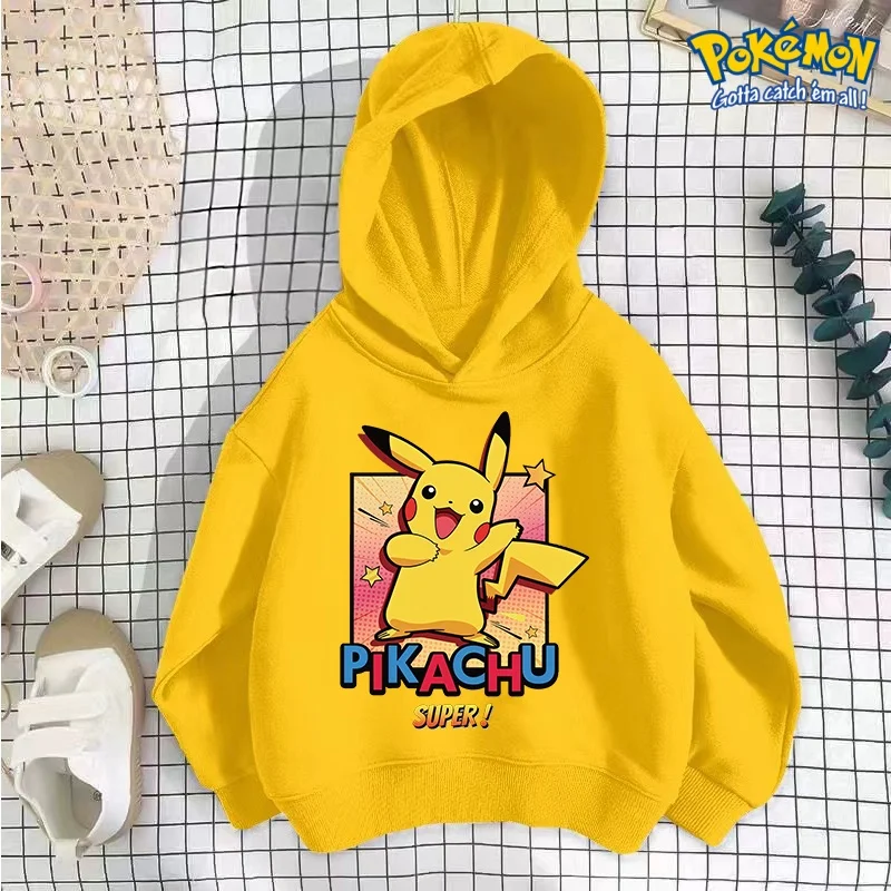 

2025 Anime Pokemon Hoodie Kids Pikachu Children's Print Cartoon Tops Fashion Children's Clothing Boys Clothes Girls Long Sleeve