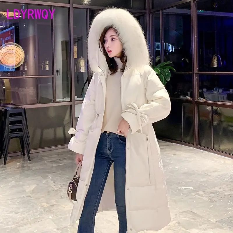 2022 new cotton dress women's medium long over knee large fur collar loose thickened Korean coat
