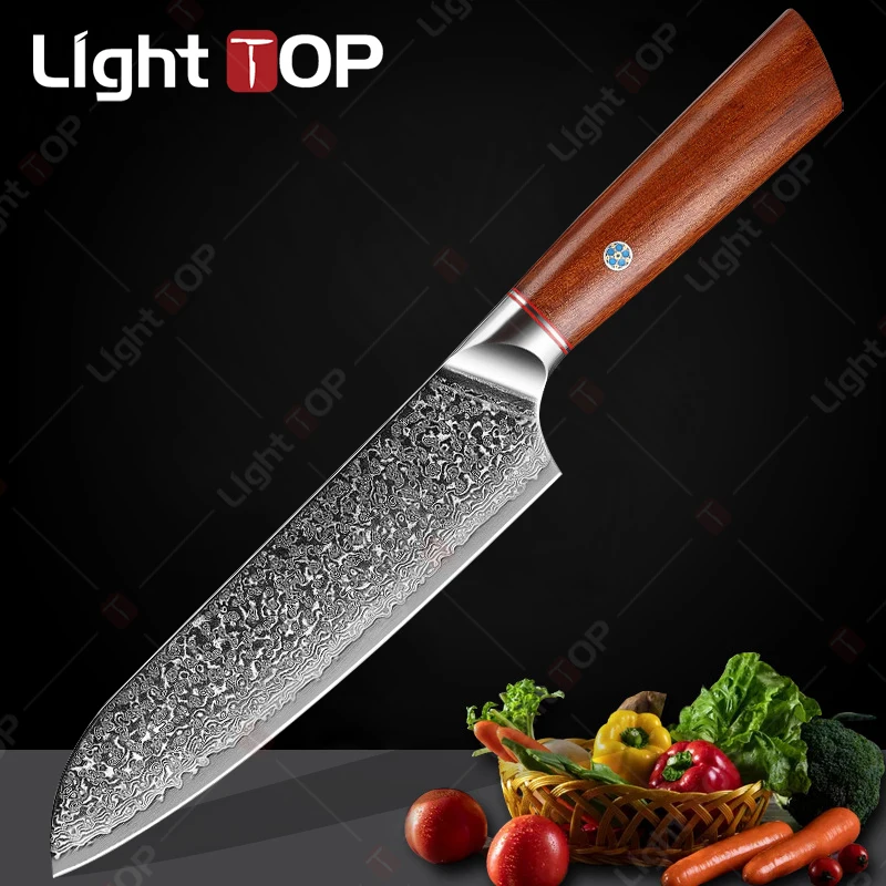 

8-inch Santoku Knife Damascus Steel Japanese Kitchen Knives Universal Chef's Knife Professional Meat Cleaver Sharp Fruits Cutter