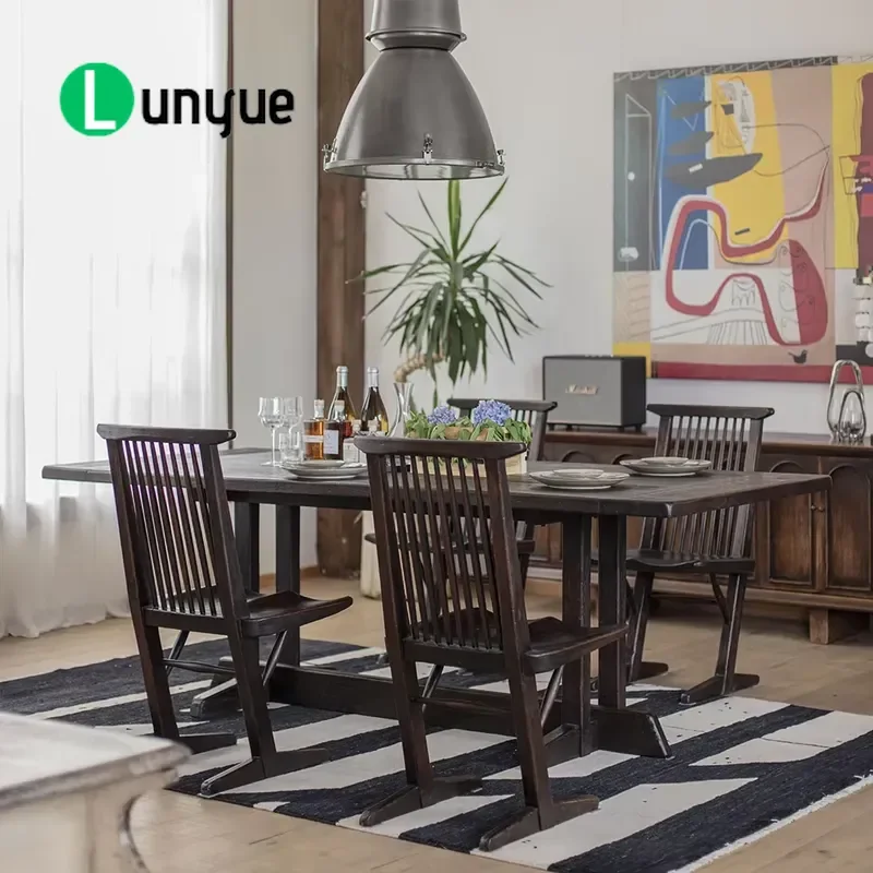 Solid Wood Nordic Dining Table Eco Friendly Handmade Long Table Simple Bracket Base for Family Restaurant Home Furniture