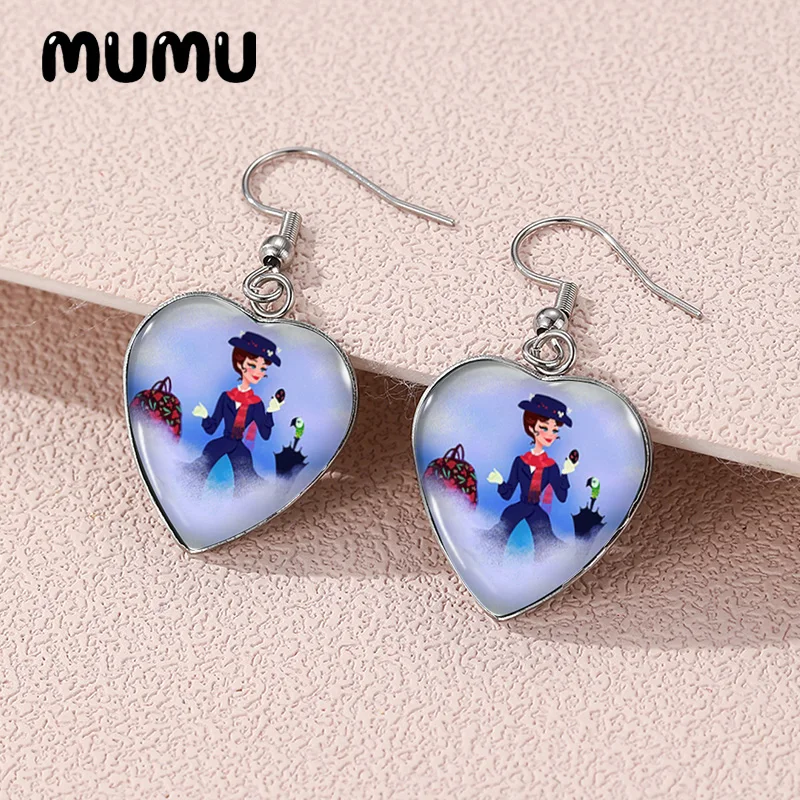 2024 New Mary Poppins Dangle Earring Heart Shaped Earrings Handmade Glass Dome Jewelry Gifts Fans