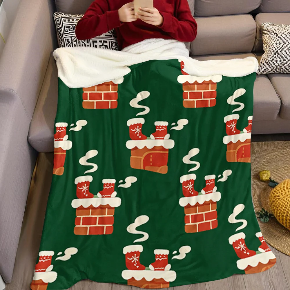 Christmas Brick Chimneys Flannel Blanket Warm Soft Halloween Christmas All-Season Couch Decorative Cozy Warm Gift