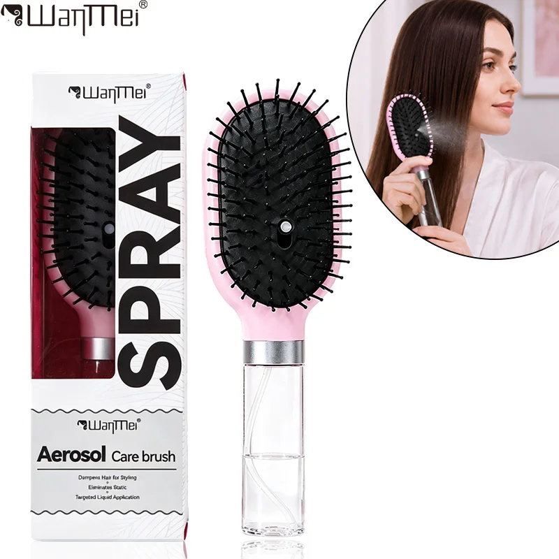 Anti-Static Spray Hair Brush Portable Fine Mist Water Spray Comb Detangler Tame Frizz Hair Styling Tools Salon Home Travel Use