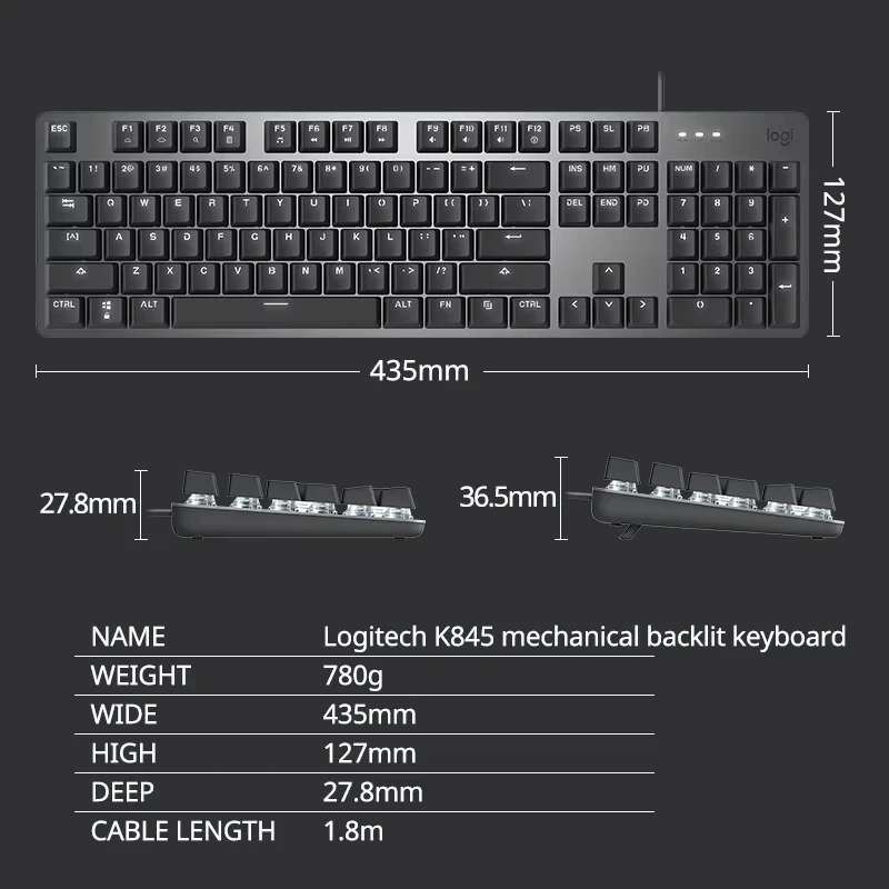 لوحة مفاتيح سلكية لوجيتك K845 TTC - مفاتيح مطاطية زرقاء وحمراء للاستخدام المكتبي، مصممة للألعاب والترفيهية #6