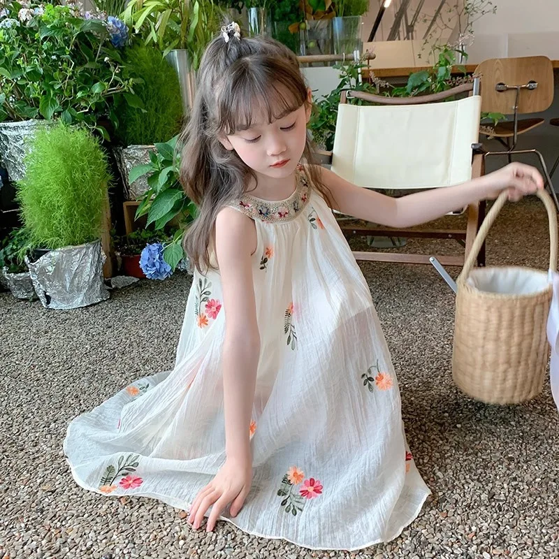 Humor Bear Children\'s Clothing Super Fairy New Socialite Style Embroider Dress Sleeveless Casual Beach Fashion Girls 2-6Y