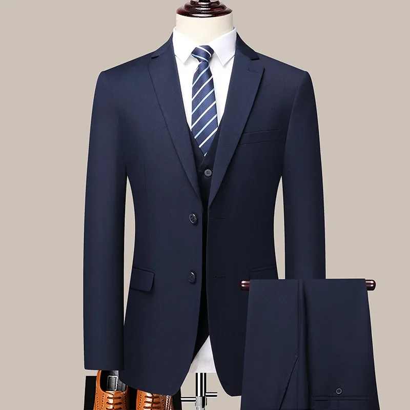 traje de hombre elegante (Blazer+ vest + pants) Men\'s fashion business casual Korean wool business wear Elegant man suit 6XL