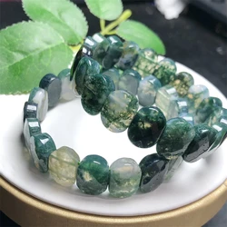 Natural Moss Agate Bangle Crystal Healing Fengshui Stone Stretch Polychrome Gemstone For Women Birthday Present 1pcs 14X10MM