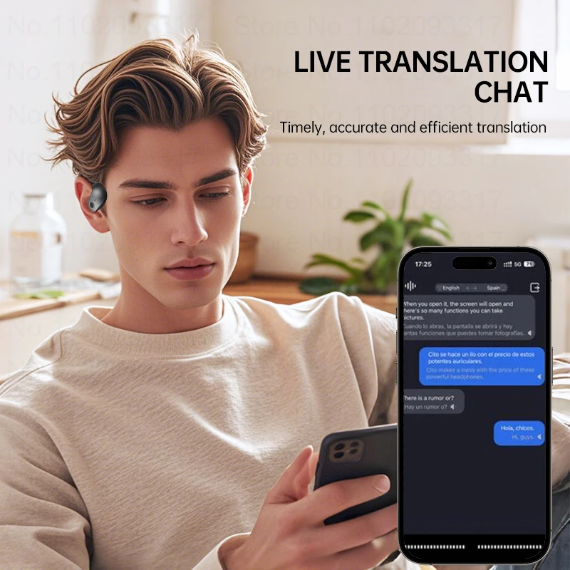 2025 Real Time AI Translator Earbuds Bluetooth TWS Smart Language Voice Translation Device Wireless Headphone Ear Hook Earphones