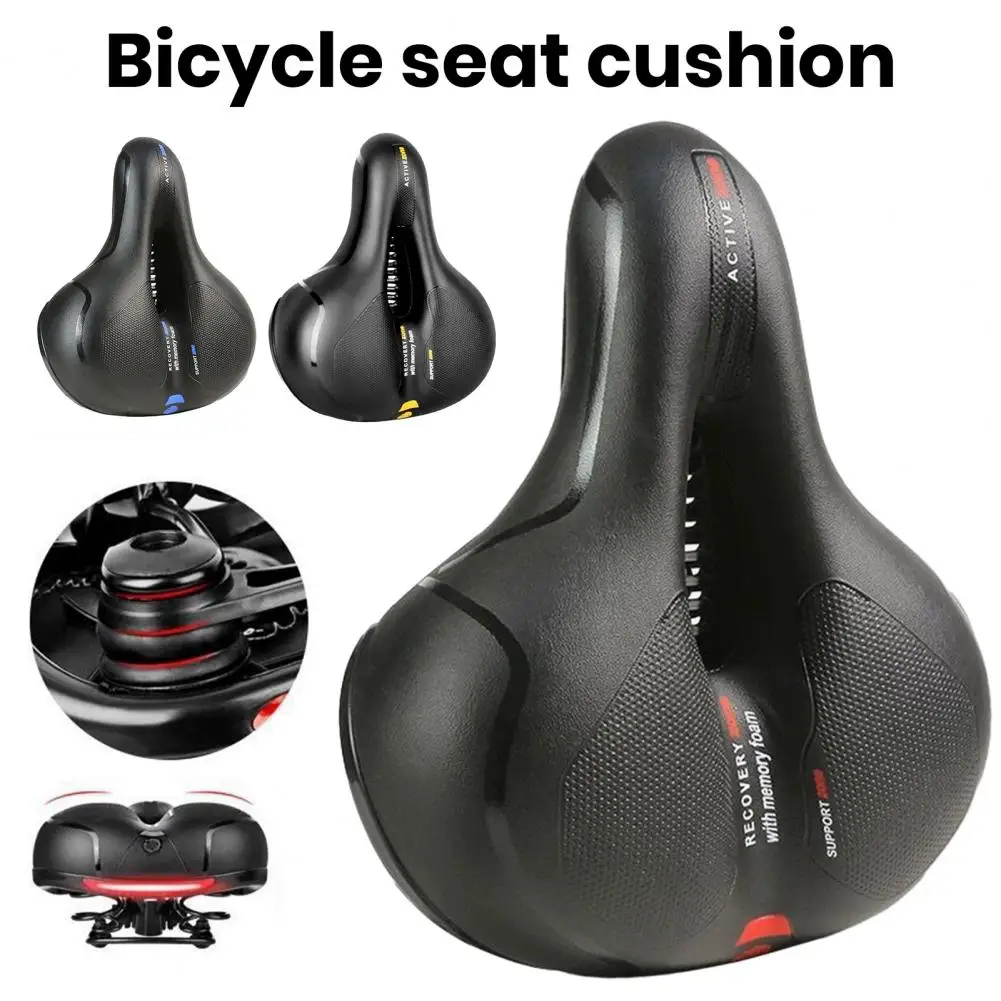 Ergonomic Bicycle Seat Memory Foam Cushioned Wide Bicycle Saddle with Shock Absorption Reflective Strip for Indoor/outdoor