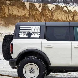 Car Rear Window Sticker USA Flag Mountain Styling Decor Decal For Ford Bronco SUV Hardcore Raptor Vinyl Auto Tuning Accessories
