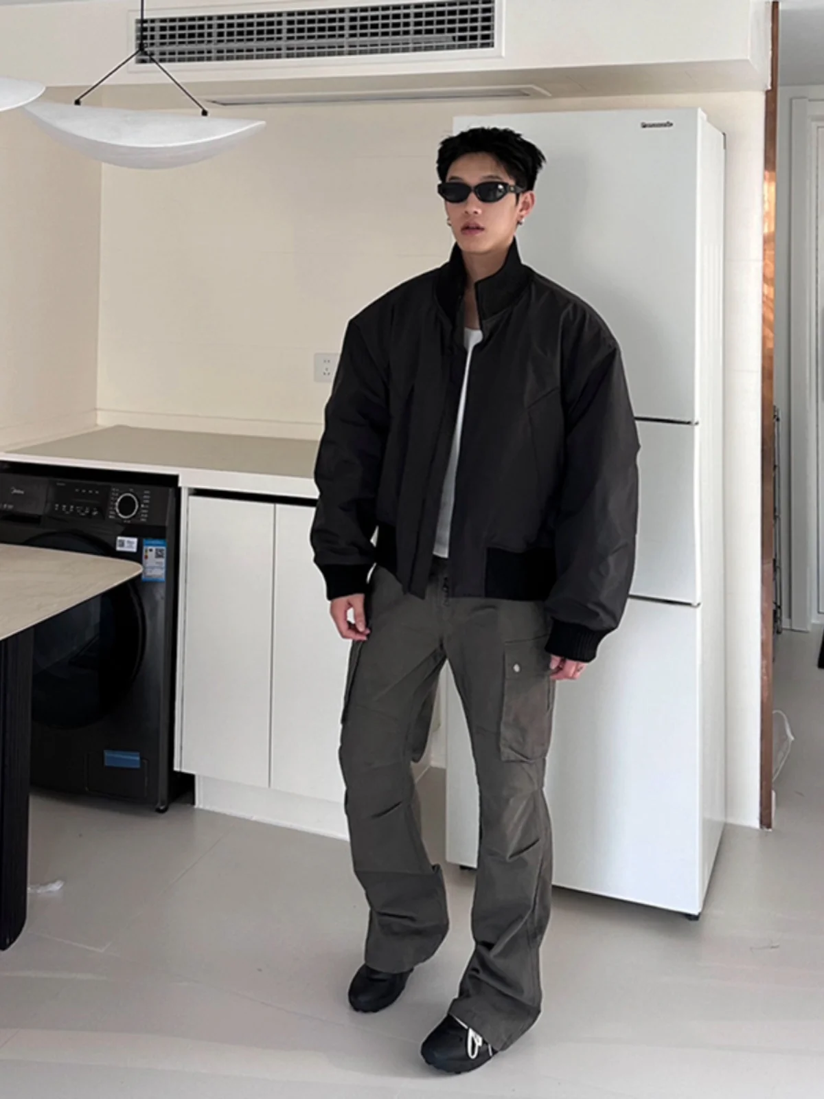 

Korean Sle Stand Collar Baseball Jaet Men's Winter High Street Faion Bread ape Pilot Outerwear Warm Thiened Cotton ...