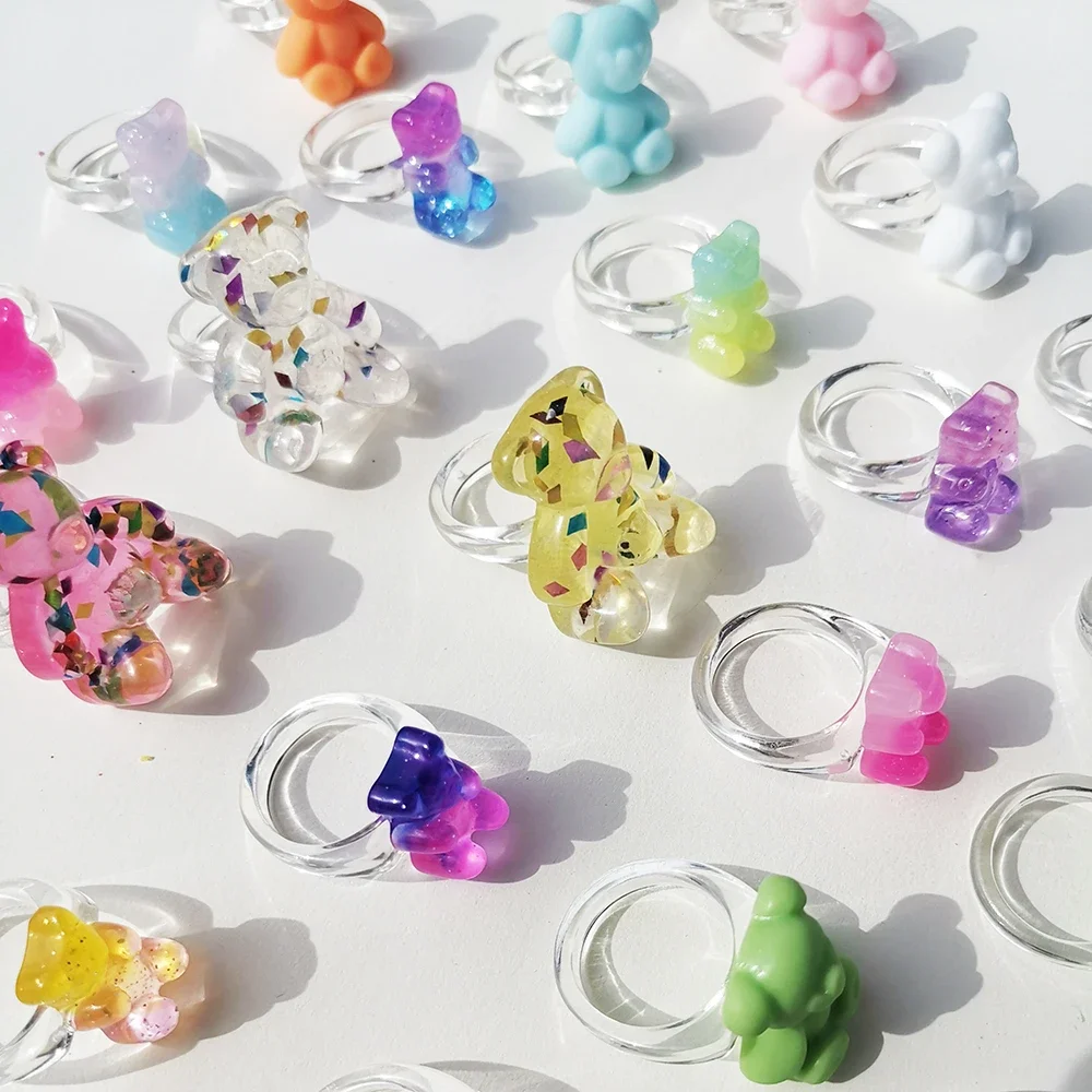 Lost Lady Transparent Candy Color Acrylic Resin Bear Ring For Women Fashion Trend Ladies Party Gift Wholesale Direct Selling