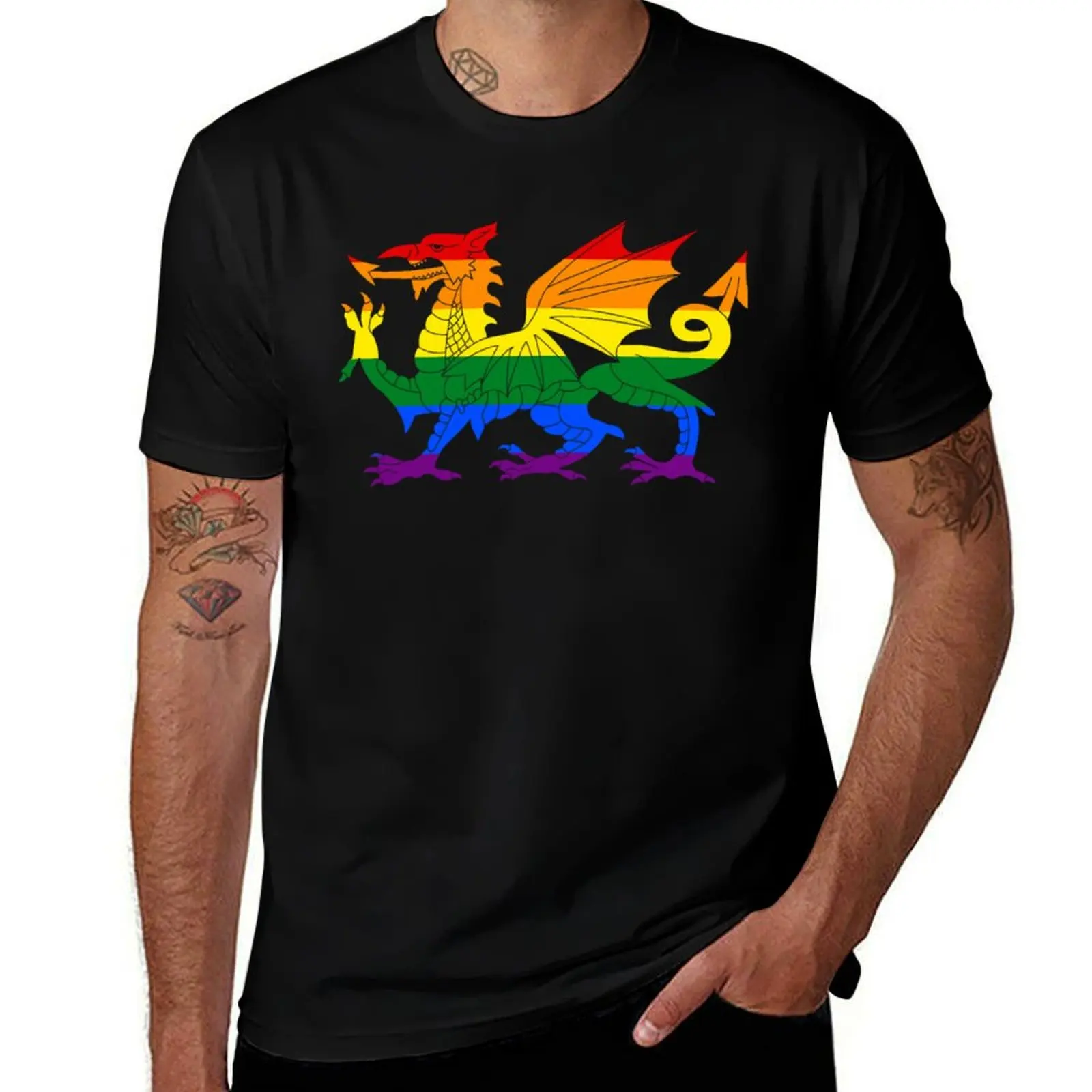 

Welsh Pride Rainbow Dragon T-Shirt cotton t shirt pack man t shirt heavy cotton