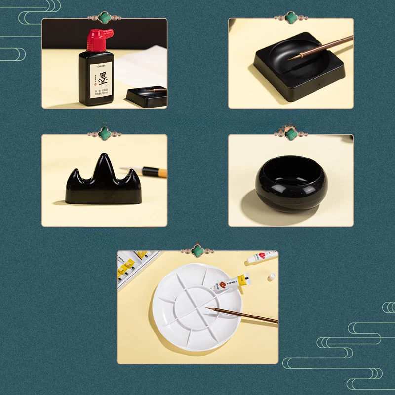 Chinese Painting Pigment Set Painting Tools Brushes Ink Painting Brush Calligraphy Set Paper Inks 12 Colors Chinese Paints