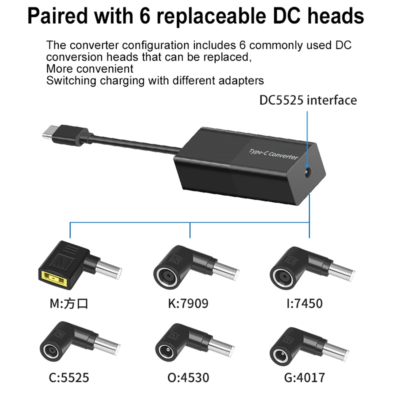 Multifunction Converter Notebook Charging suit DC5525 Female to Type C Male Charging Conversion Port 65W for USB C ac adapter 3A