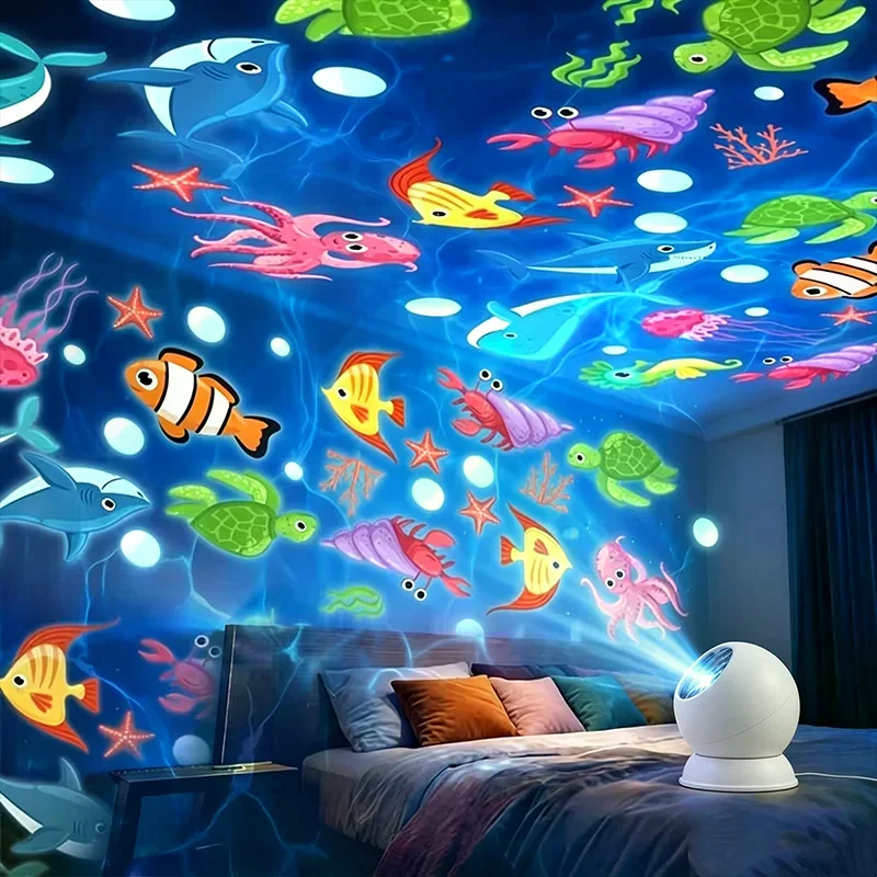 Starry Ocean Projector Light, Ocean Rotating Dynamic Projection Night Light, USB Plug-in Ambient Lamp, Decorative Lighting LED