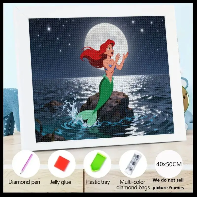 

1 шт. 5D DIY Набор для алмазной живописи, Русалочка Диснея Ариэль под полнолуние, океан, ночная сцена, полная дрель, круглый кристалл Rhi