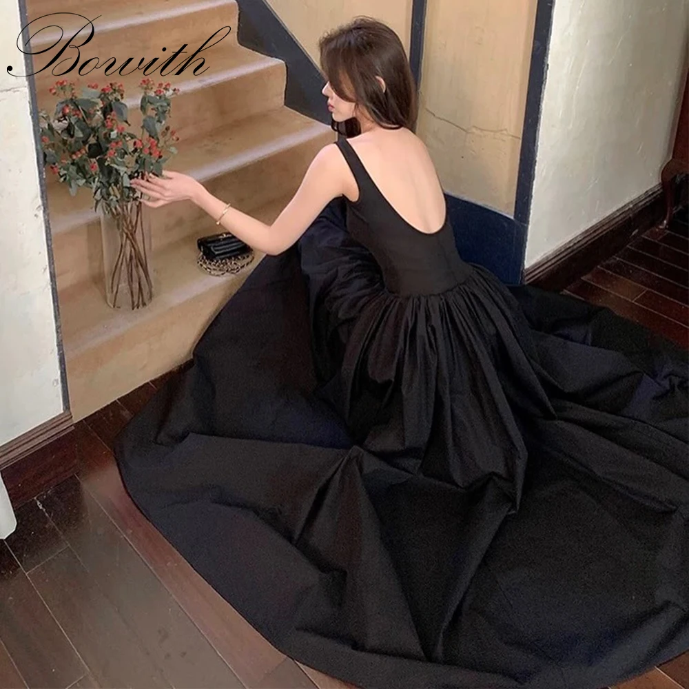 

Bowith Black Korean Wedding Dresses A-line Customized Square Collar Sleeveless Backless Evening Dresses Photo Shoot Dresses
