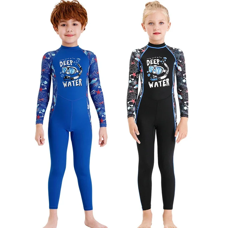 2024 Print One Piece Bathing Clothes Long Sleeve Baby Boy Wetsuit Quick Dry Letter Children Swimsuit Outdoor Sport Girl Swimwear