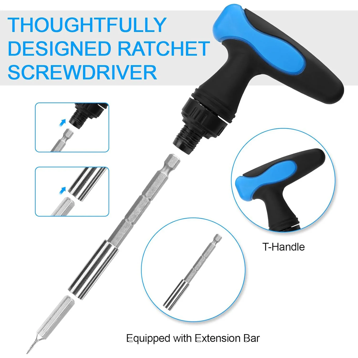 63-Piece Ratchet Wrench Set Multi-Functional Screwdriver Hexagonal & H-Shaped Handles Chrome-Vanadium Steel for Home Auto Repair