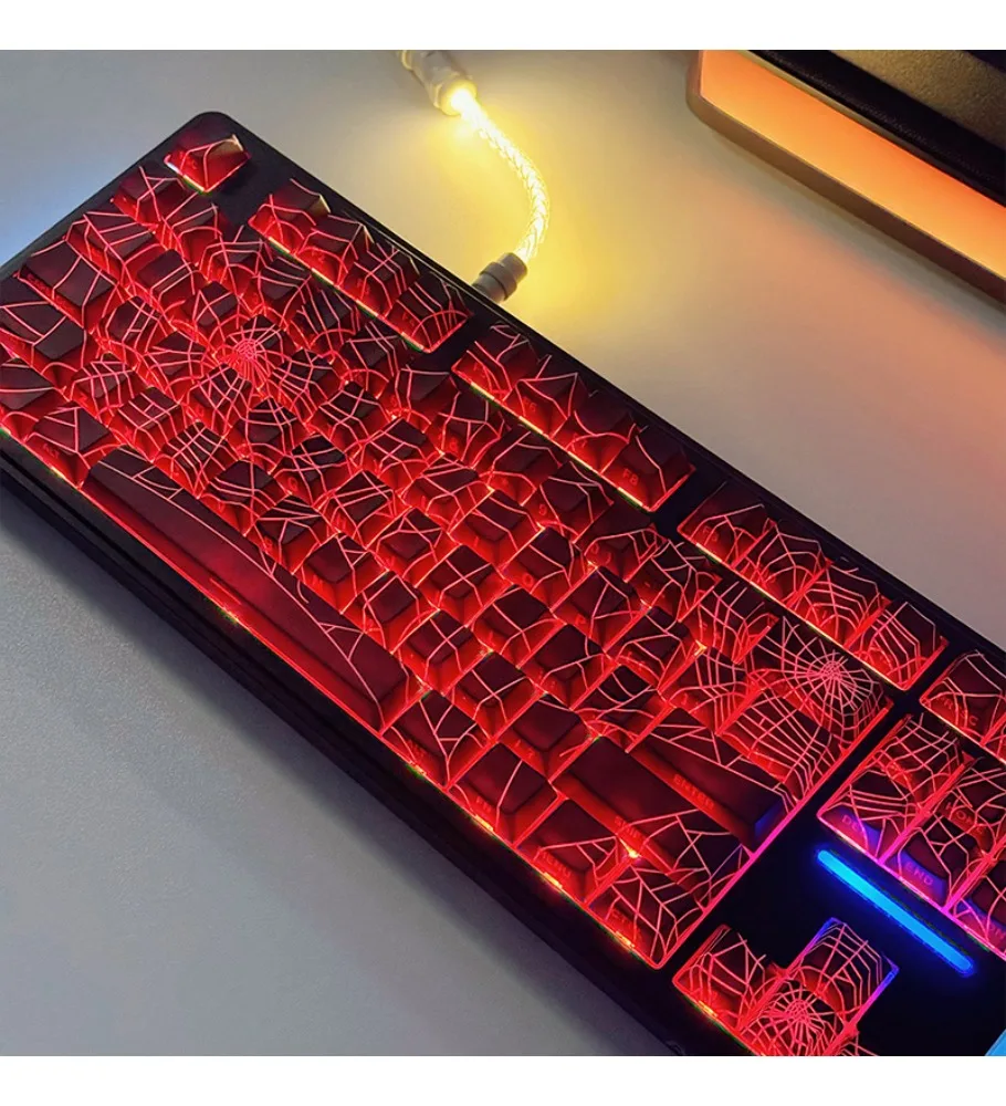 Spider web keycap side engraving light transmission thermal sublimation PBT custom cool keycap