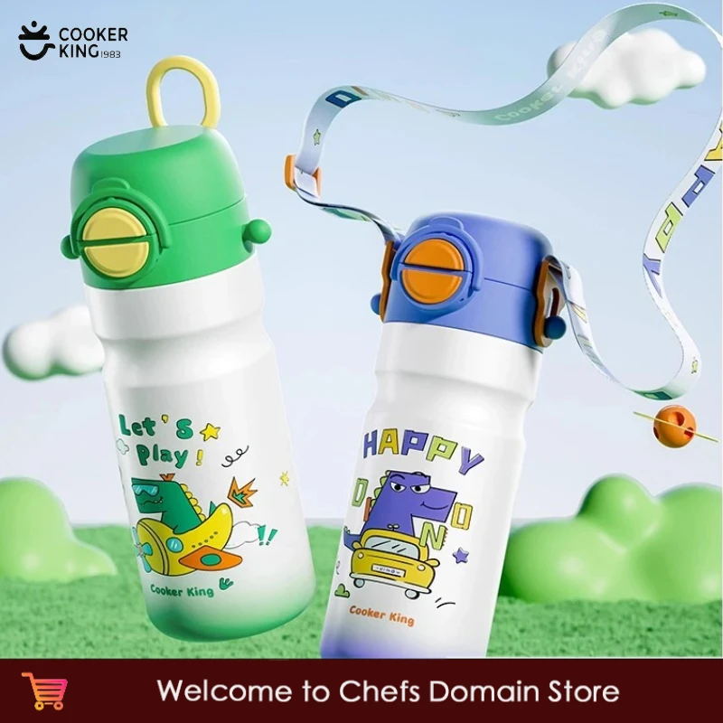 

COOKER KinG в наличии, термос для детей, мультяшная соломенная чашка из нержавеющей стали 316, с ремешком, сохраняющая холод и тепло, дорожная бутылка для воды