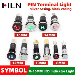 FILN 8/10/12/14/16mm Symbol Metal LED Indicator light 2-Pin 12V 24V Black shell Indicator Lamp Car Dashboard pilot Lights