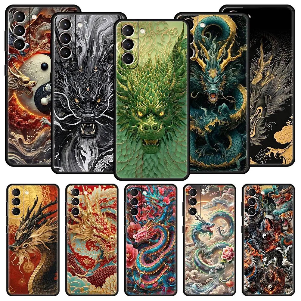 Chinoiserie Loong Flower Dragon Phone Case Cover for Samsung Galaxy S26 S25 S24 S23 S22 S20 S21 FE Ultra S25 Edge Plus Soft TPU