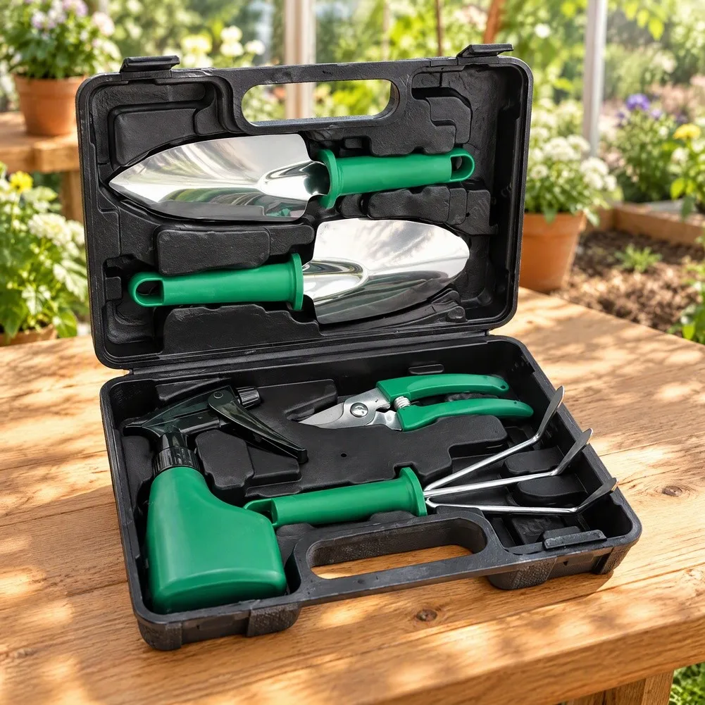 5 Piece Stainless Steel Gardening Tool Set With Trowel Pruning Shears For Indoor Outdoor Plant Care Hand Tools Kit Green Black