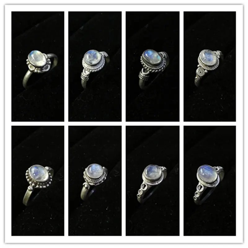 Hand 925 Silver Inlaid Romantic Moon Stone Rings for Lady T9079