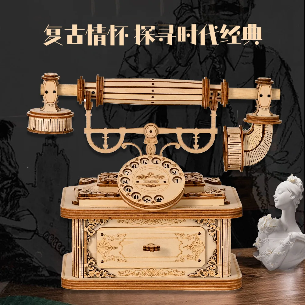 Children's Three-dimensional Puzzle Educational Toys Creative Wooden Retro Telephone Desktop Ornament Living Room Decoration
