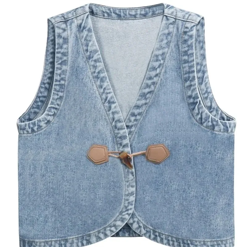 

2023 Summer Fashion Harajuku Style Loose Cowboy Jackets Vest Women's V-neck Outwear Retro Female Blue Denim Vests Coat Chaquetas