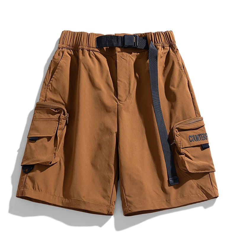 

Fashion Elastic Sashes Spliced Pockets Cargo Shorts Men's Clothing 2024 Summer New Loose Korean Solid Color Casual Knee Shorts