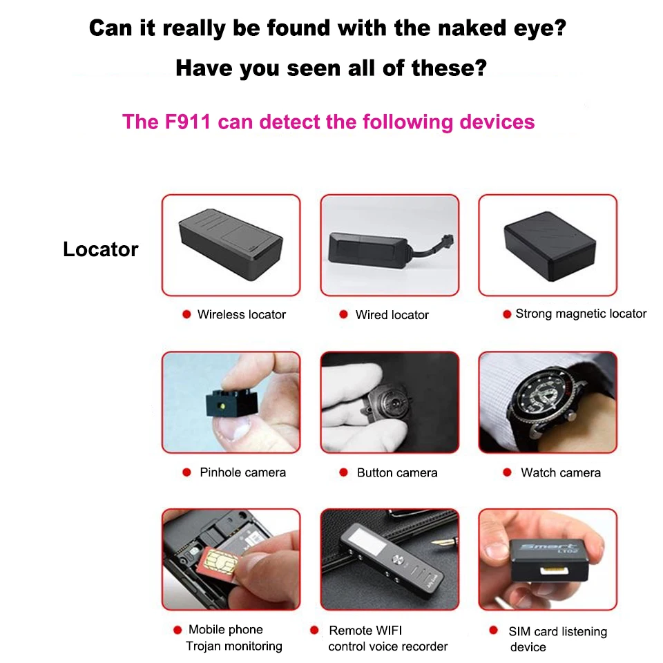 F911 Anti-Candid/Eavesdropping Scanner Anti-Tracking Finder Hidden Bugs and Cameras Detector Hidden Camera Detector for Travel