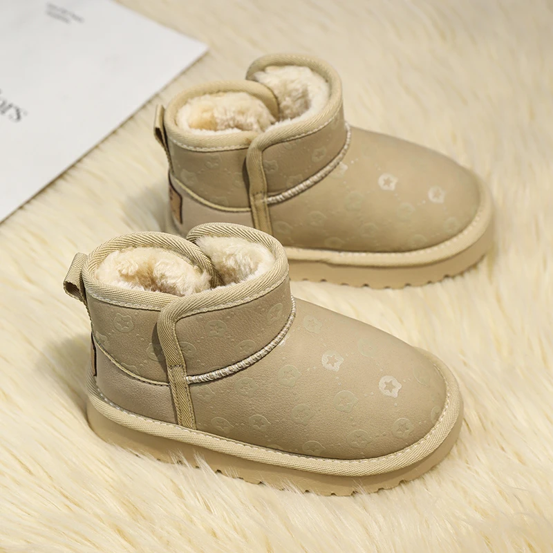 أحذية أطفال مع أحذية ثلج قطيفة، أحذية قطنية للدفء، دواسات قدم للرجال والنساء، أحذية أطفال، أحذية قطنية